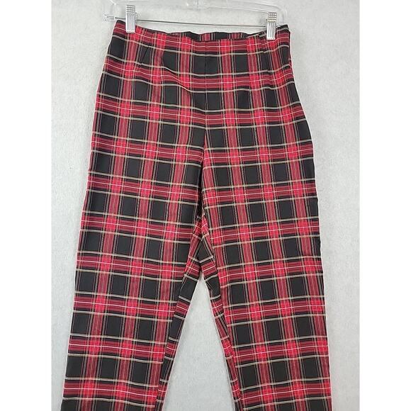 Time and Tru Red Plaid Mid Rise Side Zip Tapered Stretch Pants Women's 12 - Picture 2 of 12